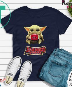 Baby Yoda hugging San Diego State Aztecs shirt