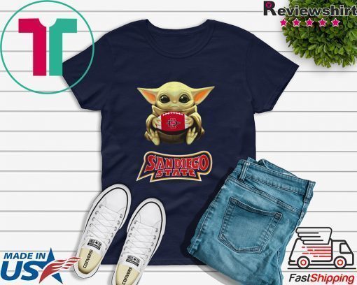 Baby Yoda hugging San Diego State Aztecs shirt