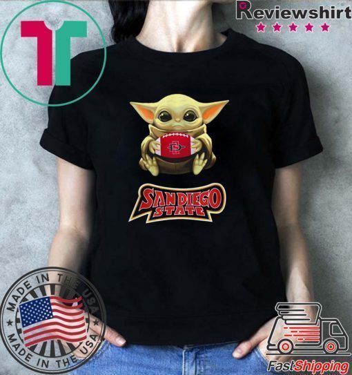 Baby Yoda hugging San Diego State Aztecs shirt