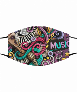 Abstract Cartoon Music Doodles Filter Face Mask Made in USA