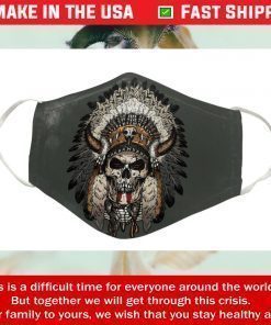 Native American Skull Gray Cotton Face Mask