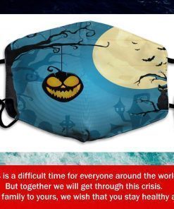 Anti Dusk Mask Jack-O-Lanterns Hang On Tree Bats Full Moon And Cat Cotton Face Mask