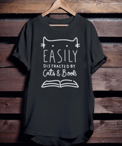 Easily Distracted Cats And Books T-Shirt