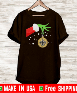 The Grinch Hand Holding Ornament New Orleans Saints Christmas Shirt