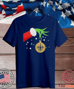 The Grinch Hand Holding Ornament New Orleans Saints Christmas Shirt