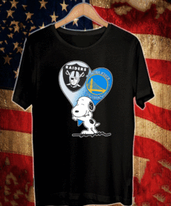 Snoopy hug Las vegas Raiders and Golden State Warriors T-Shirt
