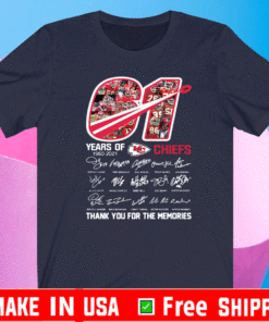 61 years of 1960-2021 Kansas City Chiefs thank you for the memories signatures T-Shirt