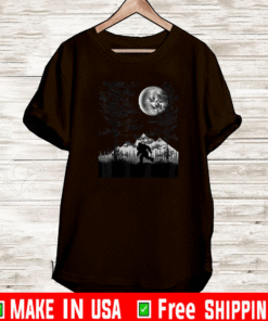 Bigfoot Walking in the Forest Moon Night Sky Sasquatch T-Shirt