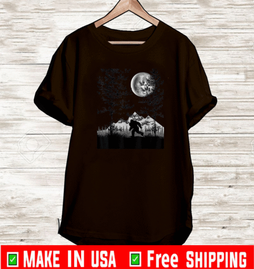 Bigfoot Walking in the Forest Moon Night Sky Sasquatch T-Shirt