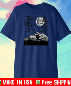 Bigfoot Walking in the Forest Moon Night Sky Sasquatch T-Shirt