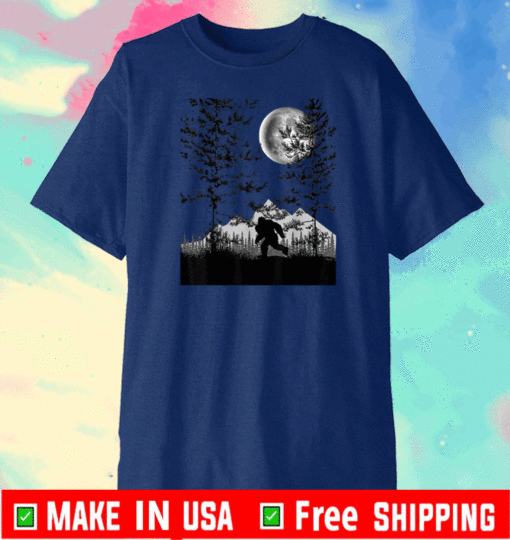 Bigfoot Walking in the Forest Moon Night Sky Sasquatch T-Shirt