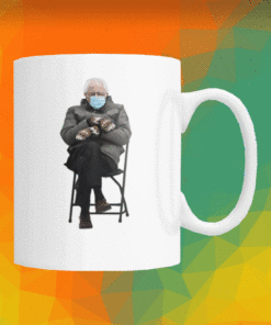 Funny meme of inauguration 2021 Bernie Sanders with mittens sitting Mug