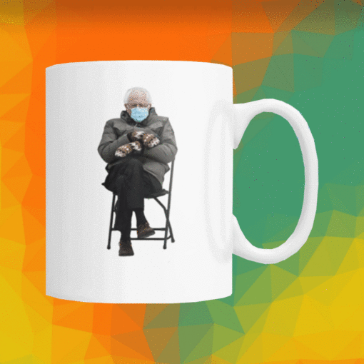 Funny meme of inauguration 2021 Bernie Sanders with mittens sitting Mug