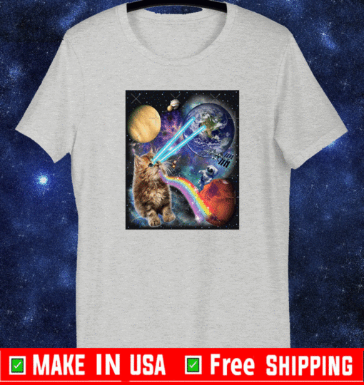 Cat Astronaut Laser Cat in Space - in Front of Planet Earth T-Shirt