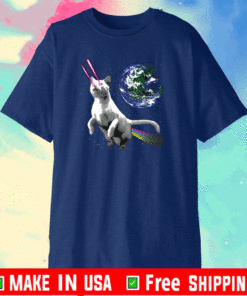 Laser Cat in Space - Cat Astronaut in Front of Planet Earth T-Shirt