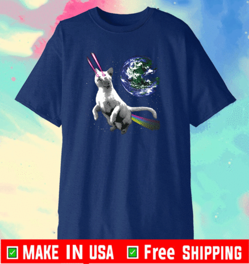 Laser Cat in Space - Cat Astronaut in Front of Planet Earth T-Shirt