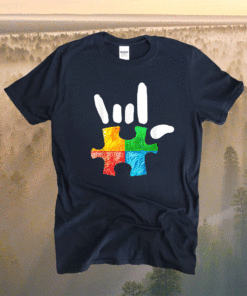 Autism Awareness Hand Rock and Roll Puzzle Pieces T-Shirt