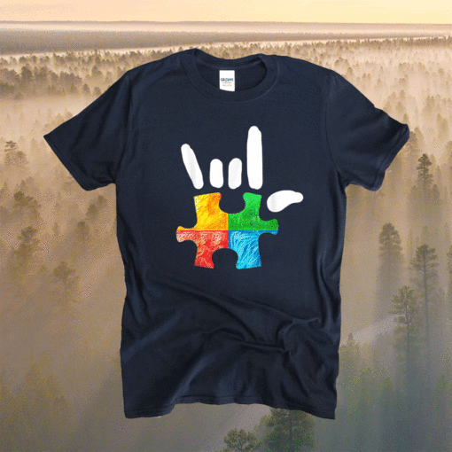 Autism Awareness Hand Rock and Roll Puzzle Pieces T-Shirt