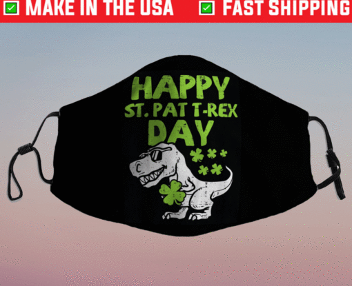 Happy St Pat Trex Day Dino St Patricks Day Face Mask - Image 2