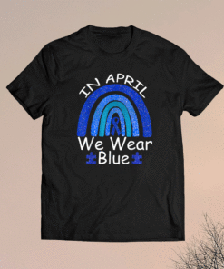 In April We Wear Blue Autism Rainbow Awareness Month Puzzle T-Shirt