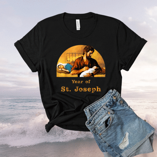 Saint Joseph Holds Baby Jesus While Mary Sleeps Shirt