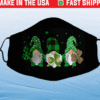 Three Gnomes Holding Shamrock Leopard Plaid St Patrick's Day Face Mask