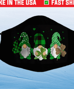 Three Gnomes Holding Shamrock Leopard Plaid St Patrick's Day Face Mask