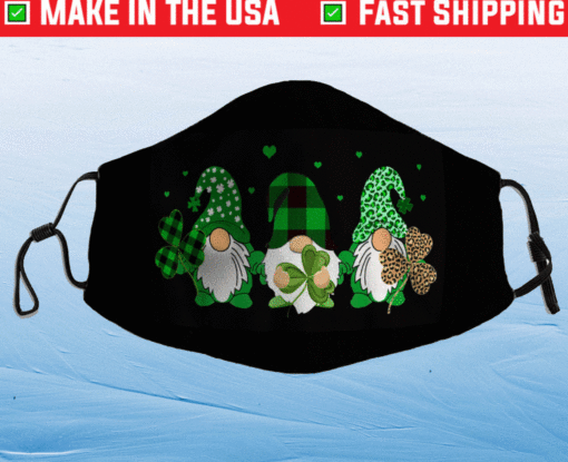 Three Gnomes Holding Shamrock Leopard Plaid St Patrick's Day Face Mask