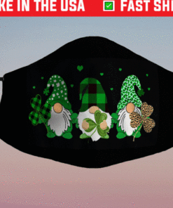 Three Gnomes Holding Shamrock Leopard Plaid St Patrick's Day Face Mask