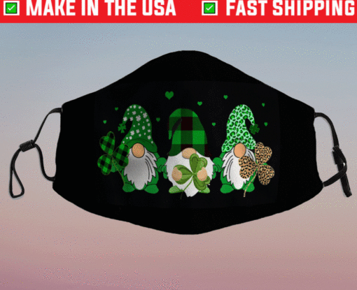 Three Gnomes Holding Shamrock Leopard Plaid St Patrick's Day Face Mask