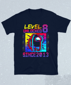 Disstressed Level 8 Unlocked Among With Us 8th Birthday Shirt