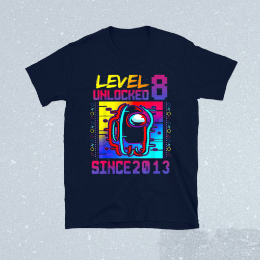 Disstressed Level 8 Unlocked Among With Us 8th Birthday Shirt