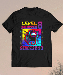 Disstressed Level 8 Unlocked Among With Us 8th Birthday Shirt