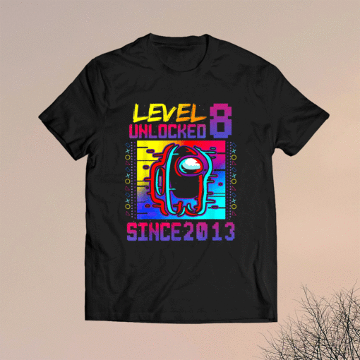 Disstressed Level 8 Unlocked Among With Us 8th Birthday Shirt