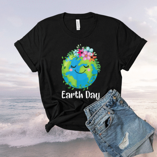 Happy Earth Day Cute Earth With Floral Earth Day 2021 Shirt