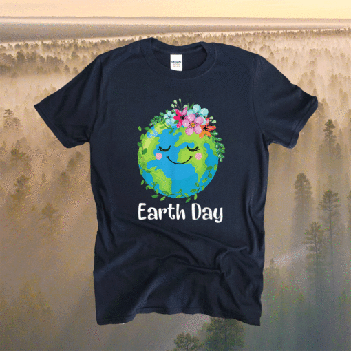 Happy Earth Day Cute Earth With Floral Earth Day 2021 Shirt