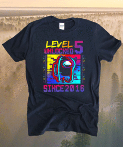 Disstressed Level 5 Unlocked Among With Us 5th Birthday Shirt