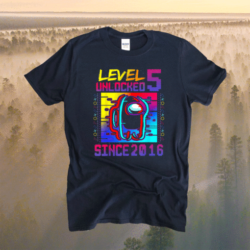 Disstressed Level 5 Unlocked Among With Us 5th Birthday Shirt