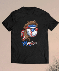 Baseball Mullet 4th Of July American Flag Merica Fathers Day Shirt