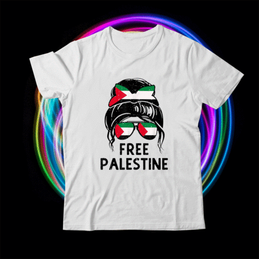 Free Palestine Flag Save Gaza Strip End Messy Hair Bun Shirt