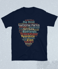 National Parks List Word Cloud Camping Hiking Shirt