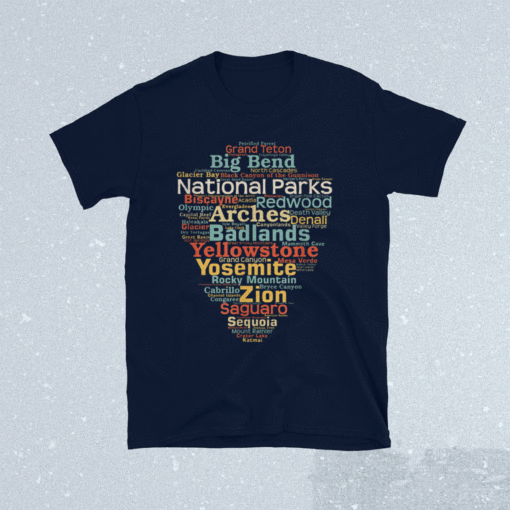 National Parks List Word Cloud Camping Hiking Shirt