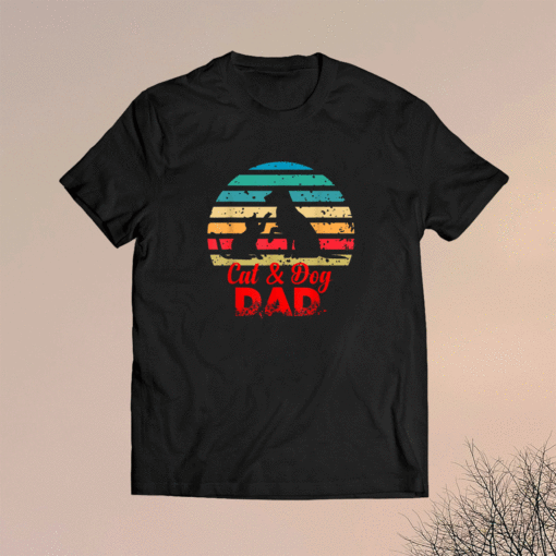 Cat and dog dad funny papa fathers day shirt