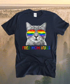 Free Mom Hugs Purride Proud Ally Cat Rainbow Flag LGBT Pride Shirt