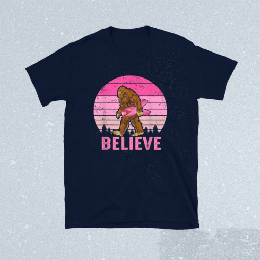 Funny Bigfoot Carrying Pink Ribbon Breast Cancer Awareness Shirt