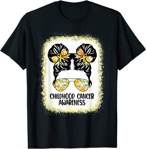 Official Childhood Cancer Awareness Messy Bun Gold Ribbon Kids T-Shirt