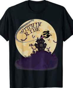 Funny Halloween Witch Riding Broom Full Moon Witchin Ride Shirt
