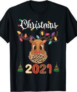 Matching Family Christmas 2021 Leopard Rudolph Reindeer Mask Gift Tee Shirt