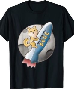 Classic Dogecoin Riding Rocket to the Moon Tametheark Version 1 TShirts