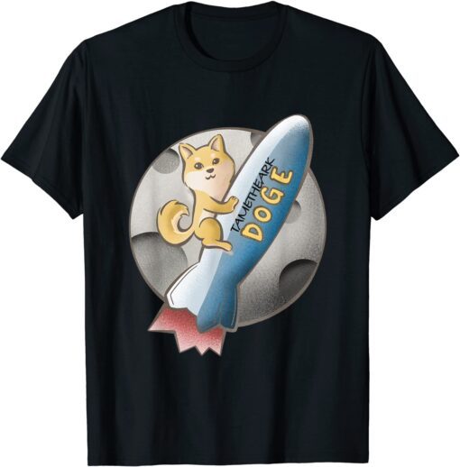 Classic Dogecoin Riding Rocket to the Moon Tametheark Version 1 TShirts